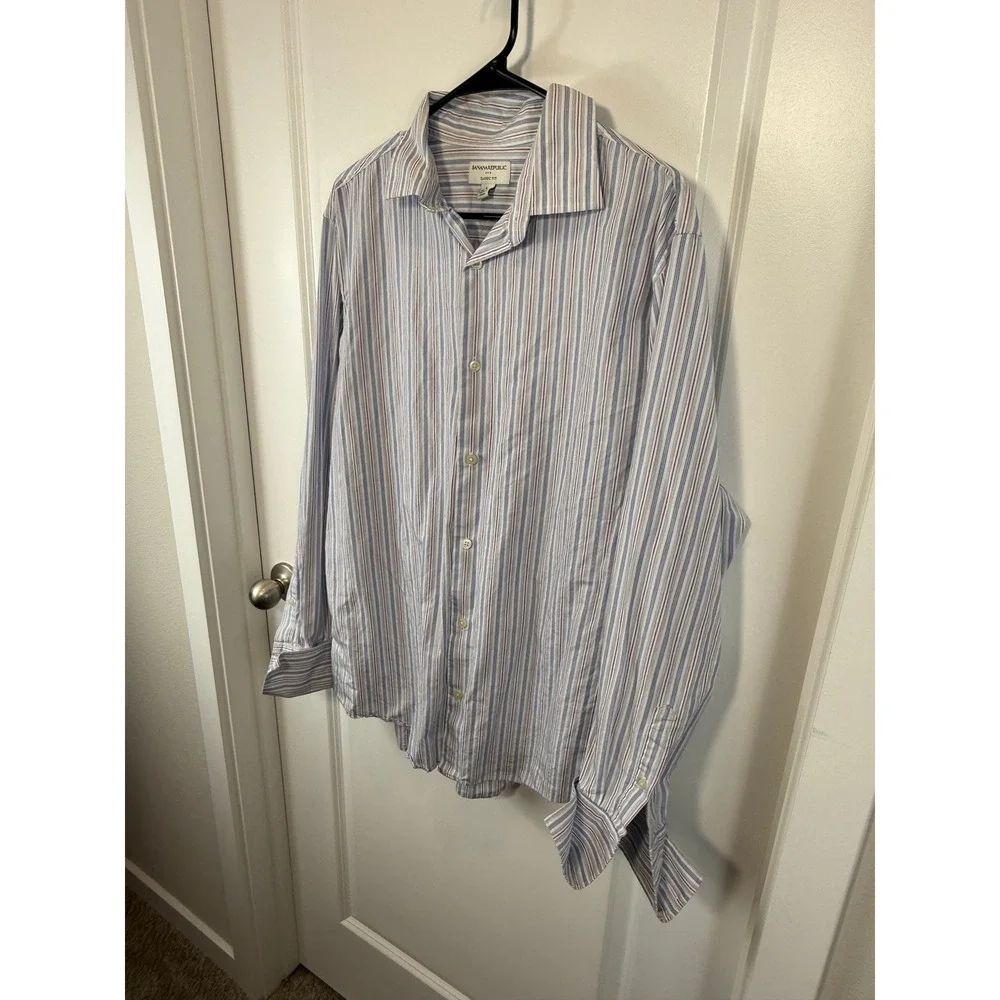 Banana Republic Mens Classic Fit Striped Button Down Shirt Blue L 16 16.5 Preppy
